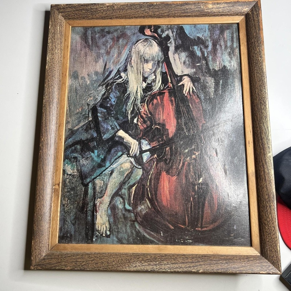 Vintage‎ Martha Moore Barefoot Prodigy Girl Cello Large Canvas Print Framed 1963